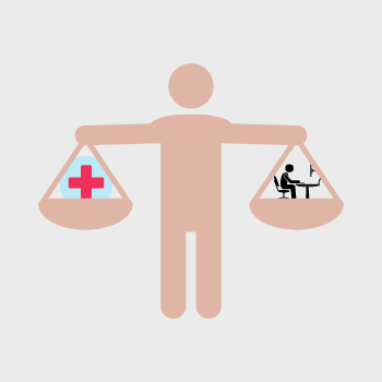 image of person holding scales to show the balance of health and work