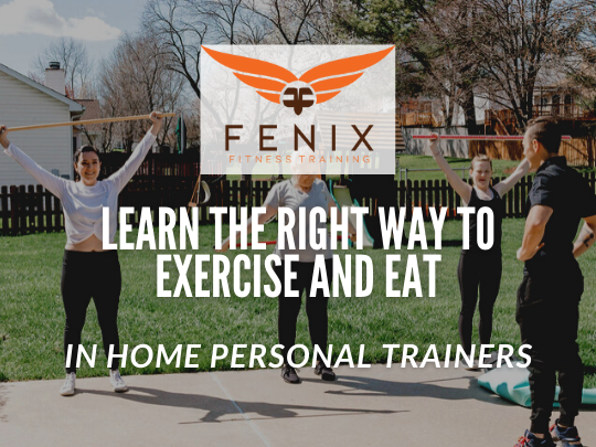 image of jacob fenix fitness trainer working with clients outside and text saying learn the right way to exercise and eat